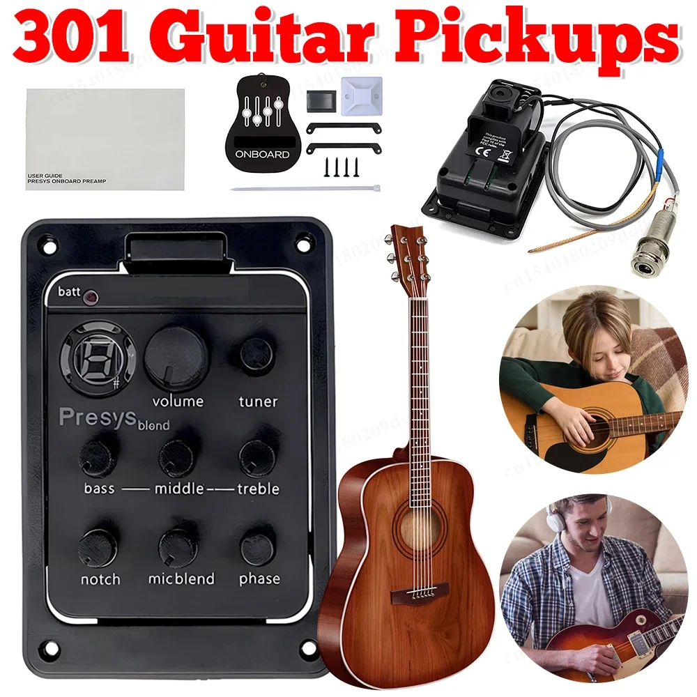 Plastic 301 Guitar Pickup with Tuner For Fish man Presys Blend Guitar Preamp EQ Equalizer Guitar Soundhole EQ Parts Accessories