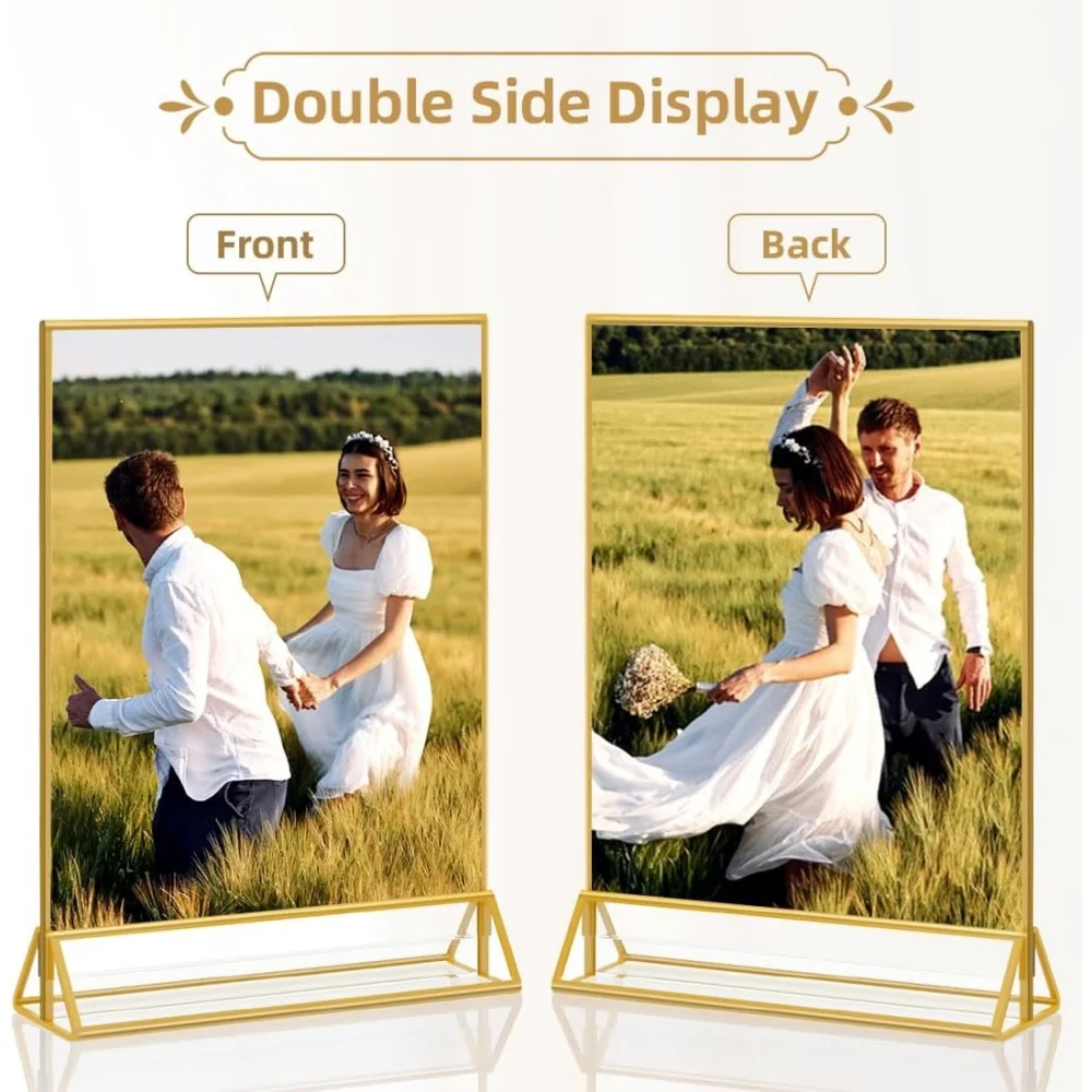 6 Pack Gold 4x6 Acrylic Picture Frame Sign Holder Double Sided Clear Display Stand for Wedding Table Numbers Menu Organizer view 4
