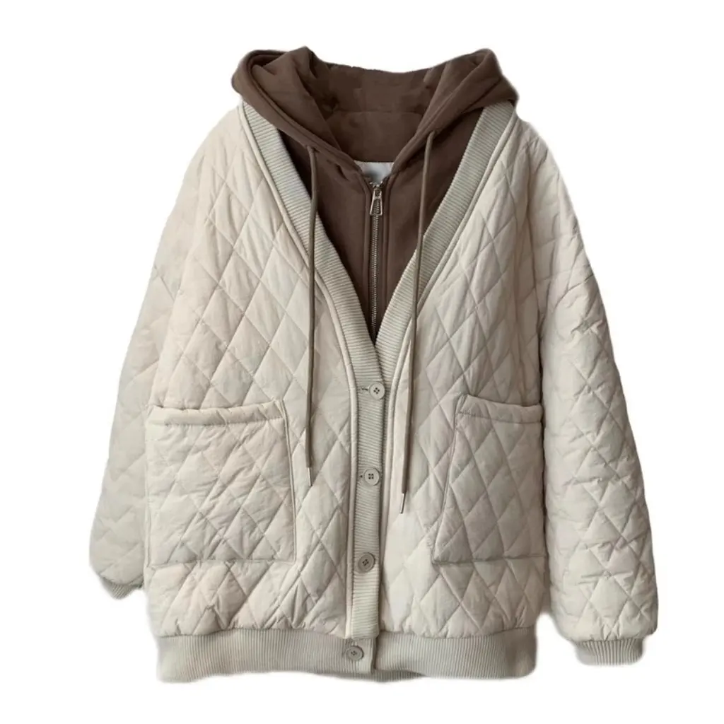

Women's Winter Cotton-Padded Coat Diamond-Shaped Plaid Quilted Hooded Fake Two-Piece plus Size Zedaijiayi Quality Recommended