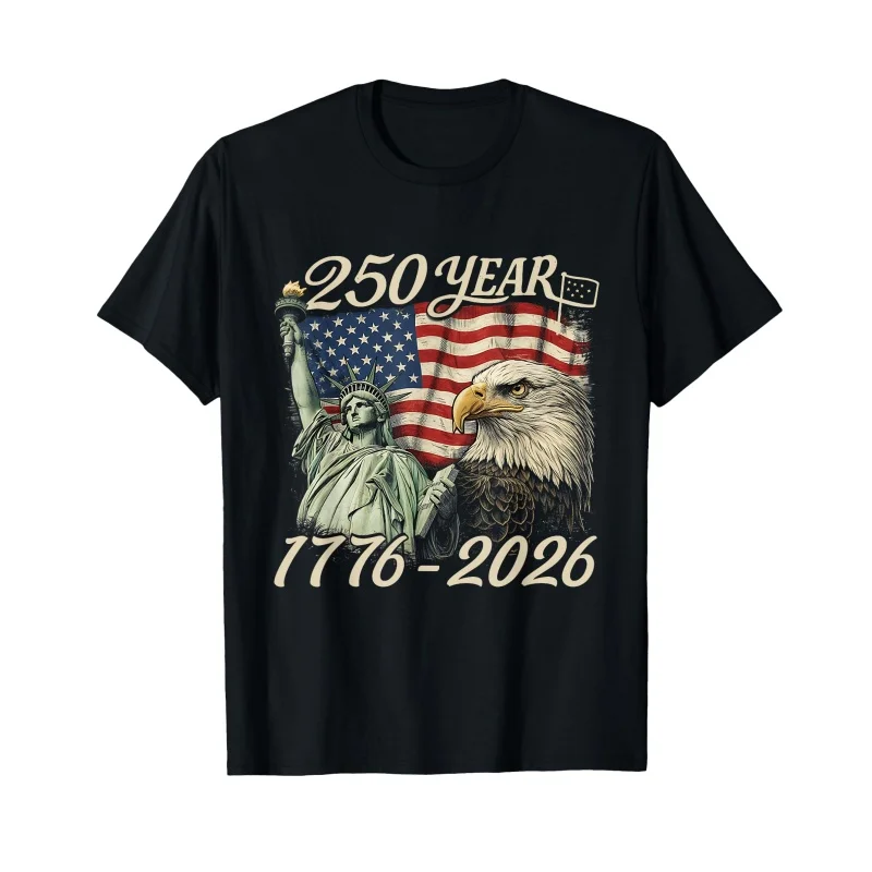 Vintage 250th Anniversary 1776 2026 US Flag Bald Eagle T Shirt Men Patriotic Liberty Freedom American Classic Short Sleeve Tops