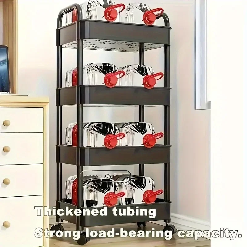 1pc 3/4-Tier Storage Rack with Wheels Space Saving Stackable Plastic Organizer for Bedroom Kitchen Multi Functional Utility Cart
