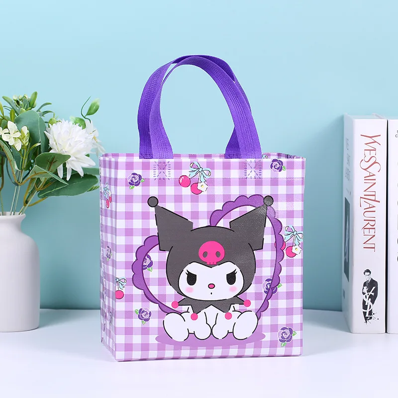 MINISO-Bolso de mano no tejido de gran capacidad, bolsa Kawaii Kuromi Cinnamoroll con figuras de Anime de dibujos animados, almacenamiento de artículos diversos, bolso de compras con melodía