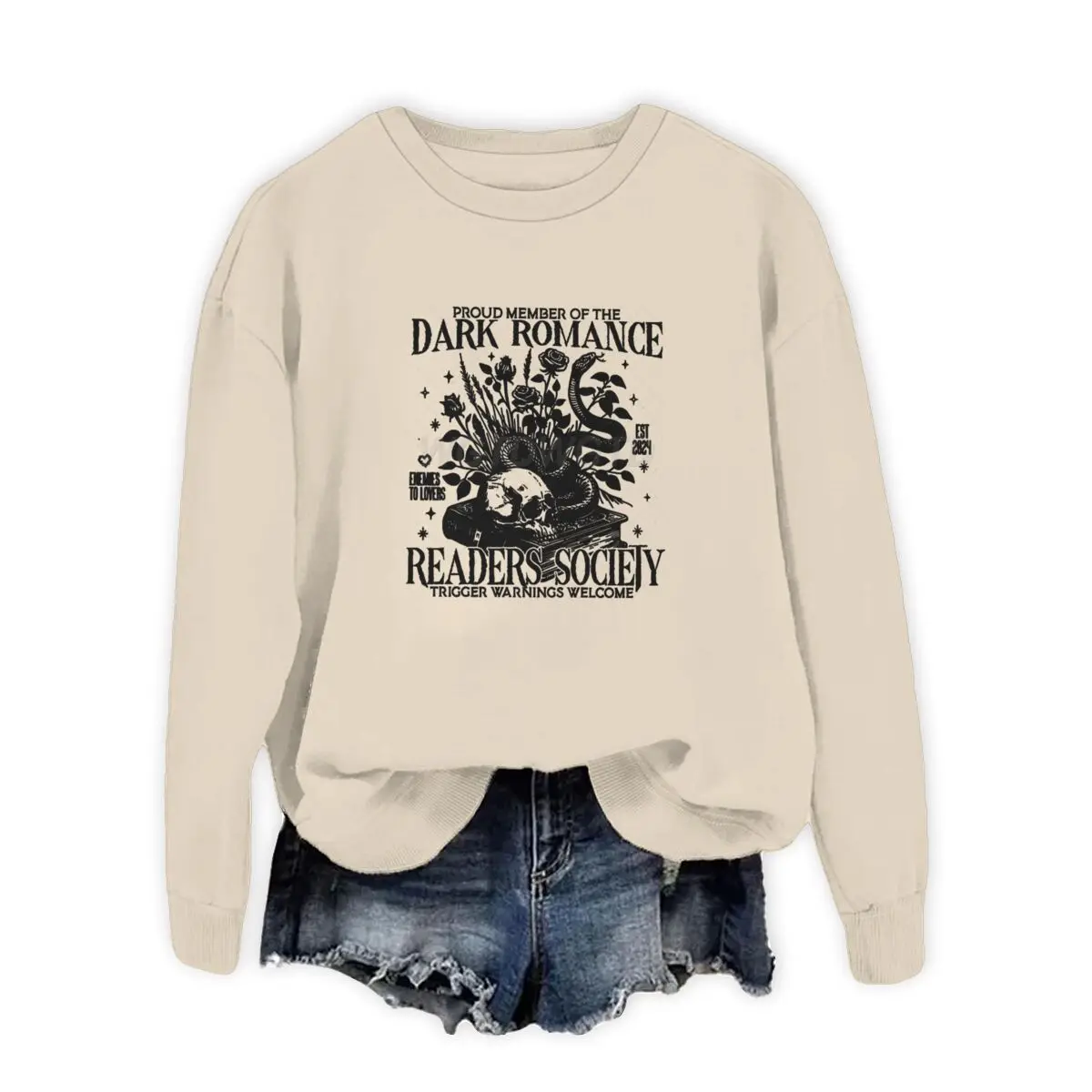 Sudaderas informales de moda para amantes de los libros, suéter con diseño Floral de esqueleto para mujer, sudaderas de moda Harajuku con cuello redondo