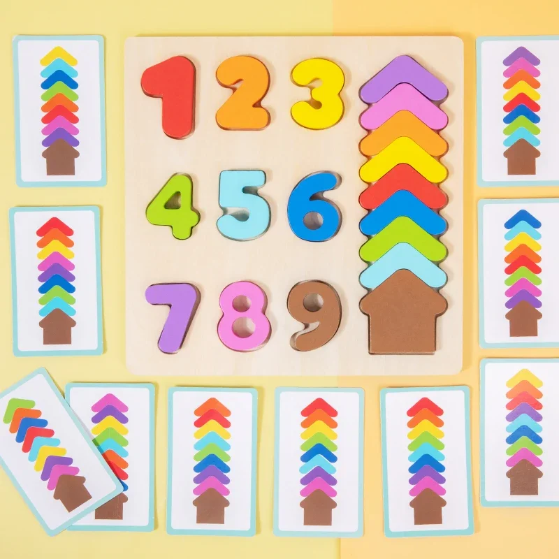 Números de placa de correspondência de cores digitais de madeira Emparelhamento cognitivo Jogo educacional Brinquedos de quebra-cabeça digital