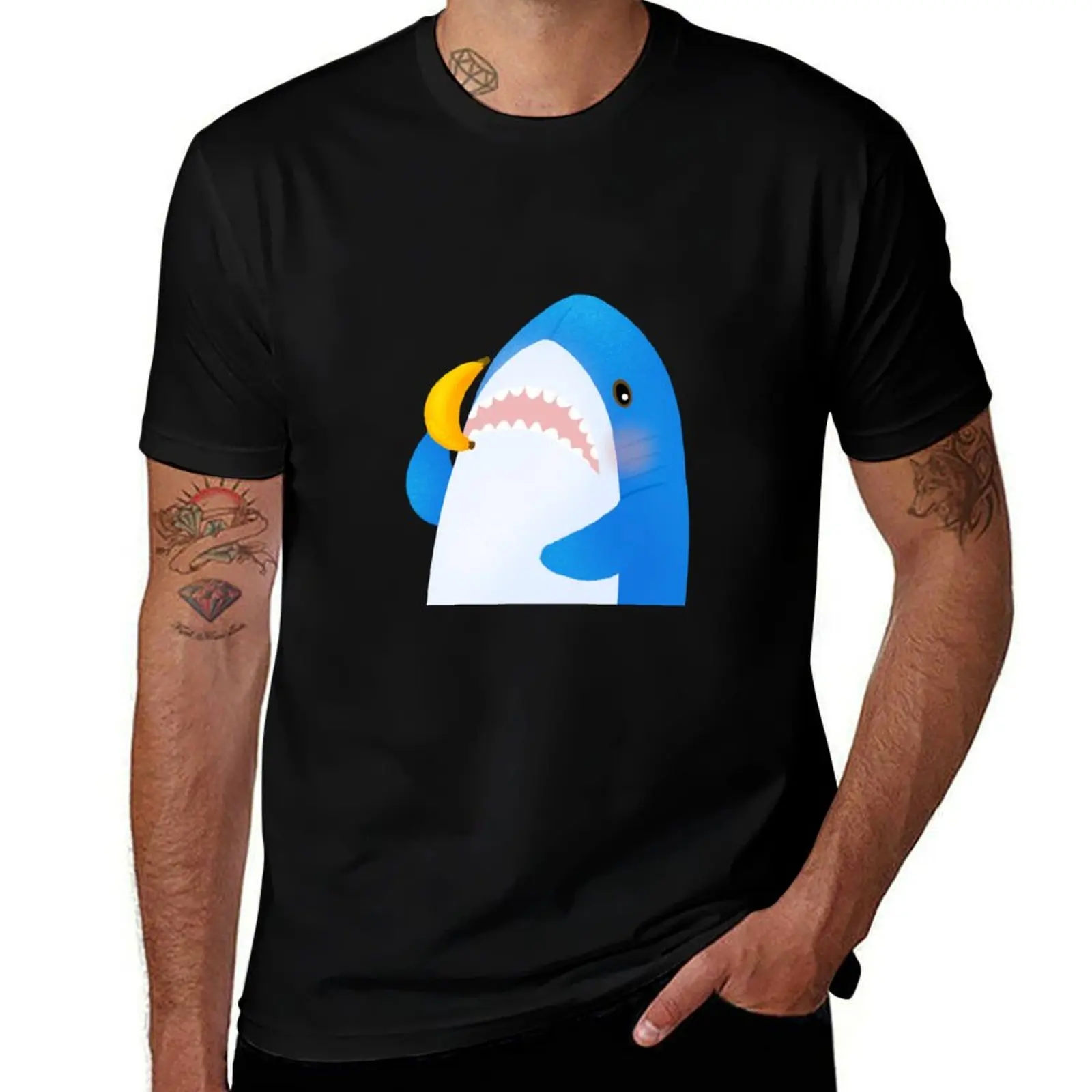 

Blahaj/shark: banana phone T-Shirt Sports Casual Short Sleeve Cotton Tee