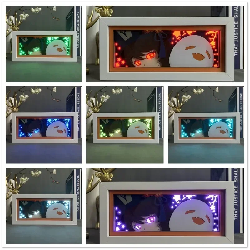 Anime Genshin Impact Manga Night Light Laser Carving Paper Lamp Light Box Table Lamp Room Decoration Kid Christmas Toy Gift