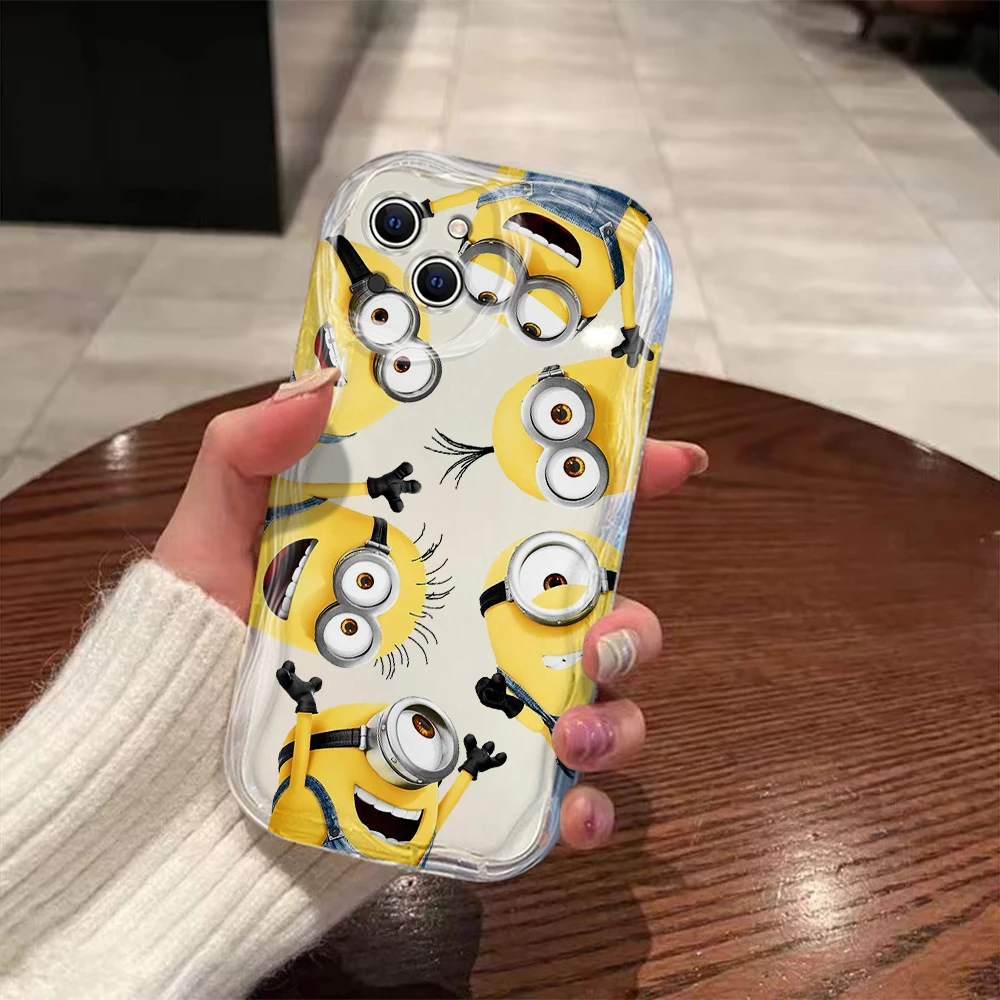 Cartoon Cute 3D Wave Case For M-MinionS iPhone 16 15 14 13 12 11 Pro Max Mini X XR XSMAX 8 7 6S Plus Soft Silicone Cover