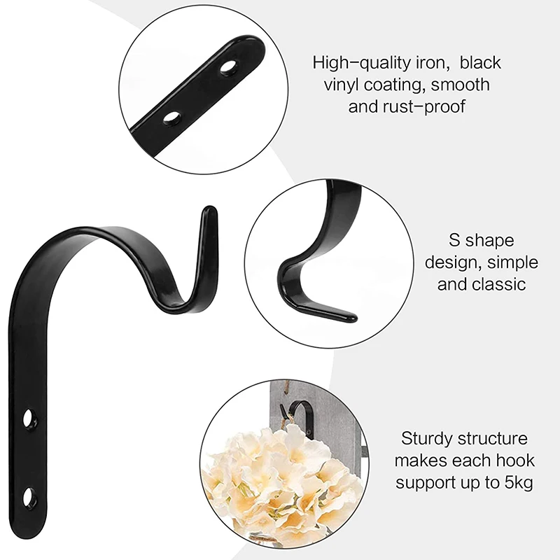 10 pezzi staffa per appendere ganci da parete gancio da parete per piante ganci per staffa in ferro per appendere campanelli eolici e lanterne (nero)