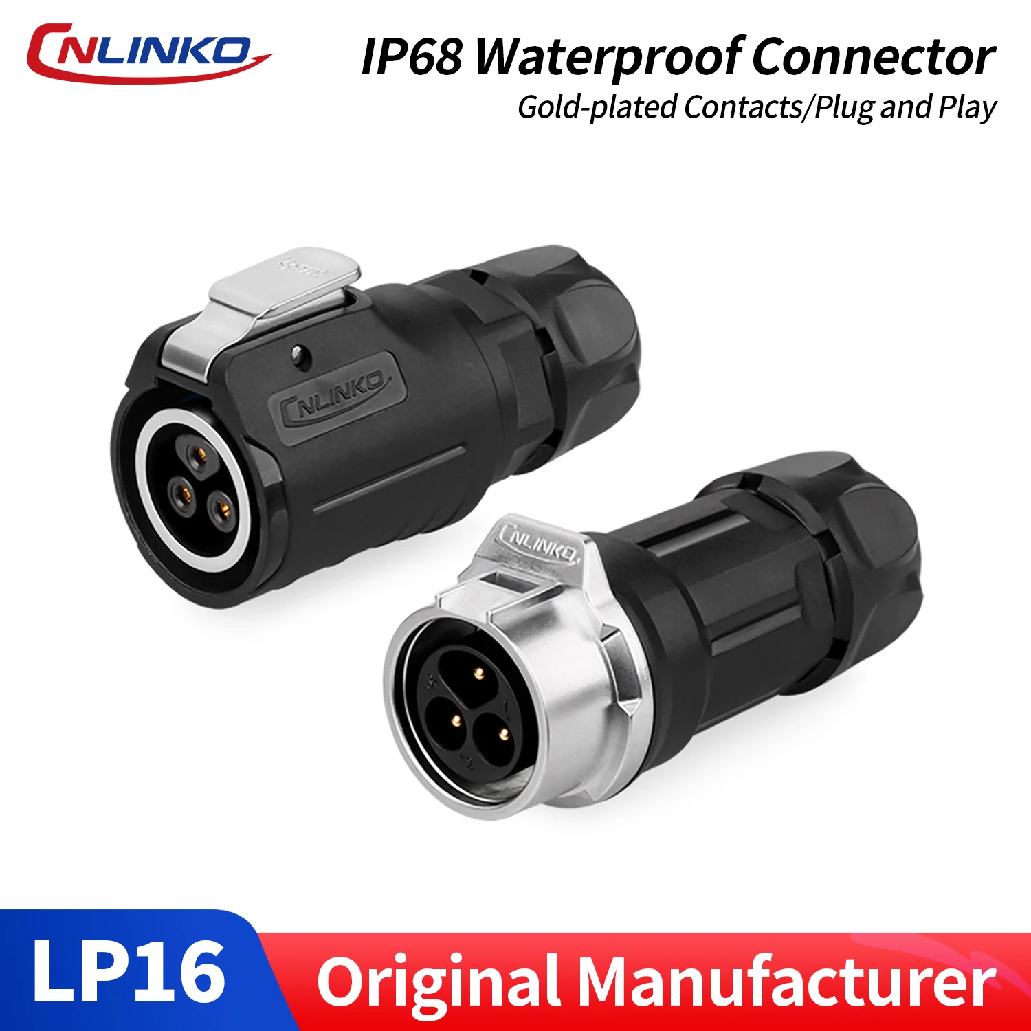 CNLINKO M16 Industrial Cable Connector 2-9Pin 10A 400V IP68 Semi-Metal Solder Type Female Plug /Male Mating Socket for Solar