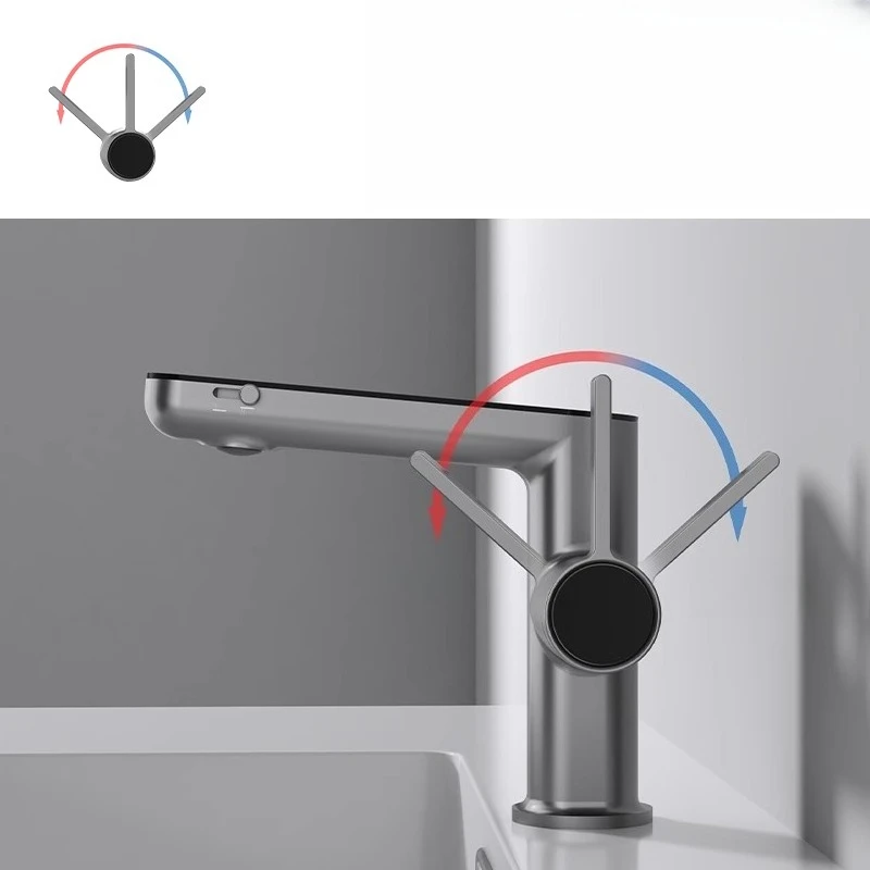 

Пистолет-серый полностью медный смеситель для раковины с цифровым дисплеем, бытовой смеситель для умывальника для ванной комнаты с одним отверстием