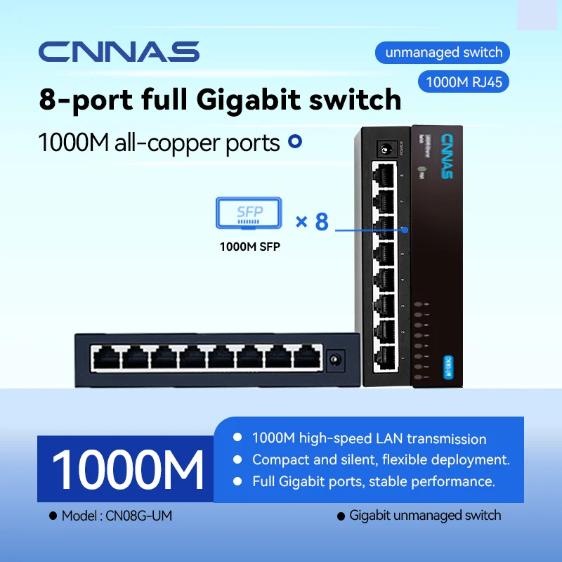 cnnas-ギガビットスイッチ-8-ポート、cn08g-um-rj45-ハブ、cat6-cat5e-ケーブル用ネットワークエクステンダー、ルーター-pc-tv-用有線インターネットスプリッター