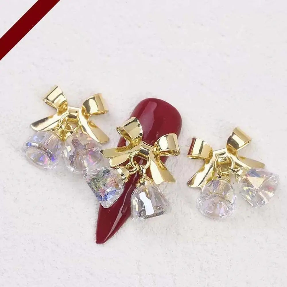 5pcs Nails Charms 3D Crystal Bowknot Jewelry Nail Ornament Press on Nails Rhinestone Christmas Bell Nail Art Decoration Manicure