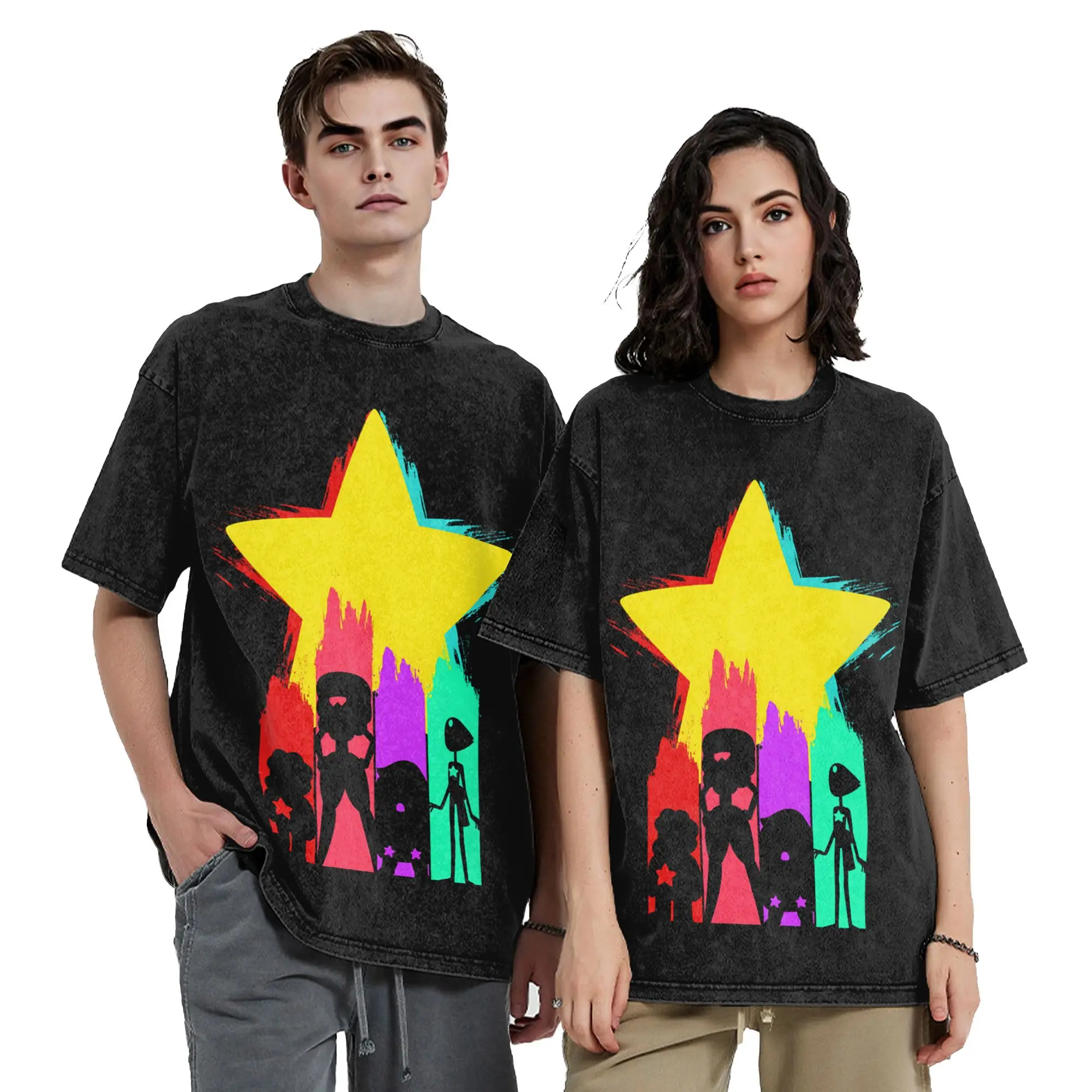 Washed T Shirts Steven Star Stevens Universes Hip Hop Fashion T-Shirts Oversize Streetwear Short Sleeve Printed Tee Shirt Men