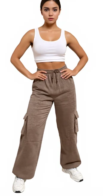 Cargo Pants Women Pants Basic Multi Pocket High Waist Wide Leg Pants Strap Elastic Waist Sports Straight Guard Trousers Pantalon