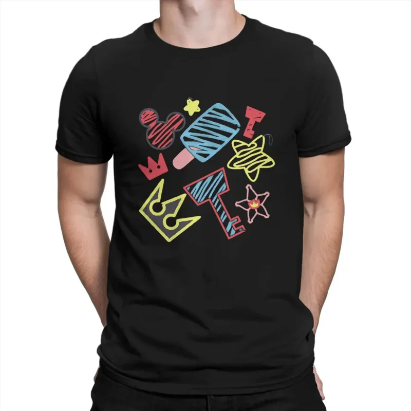 Men's T-Shirt Crayon Style Drawings Humorous Pure Cotton Tees Short Sleeve Kingdom Hearts T Shirt O Neck Clothes Unique