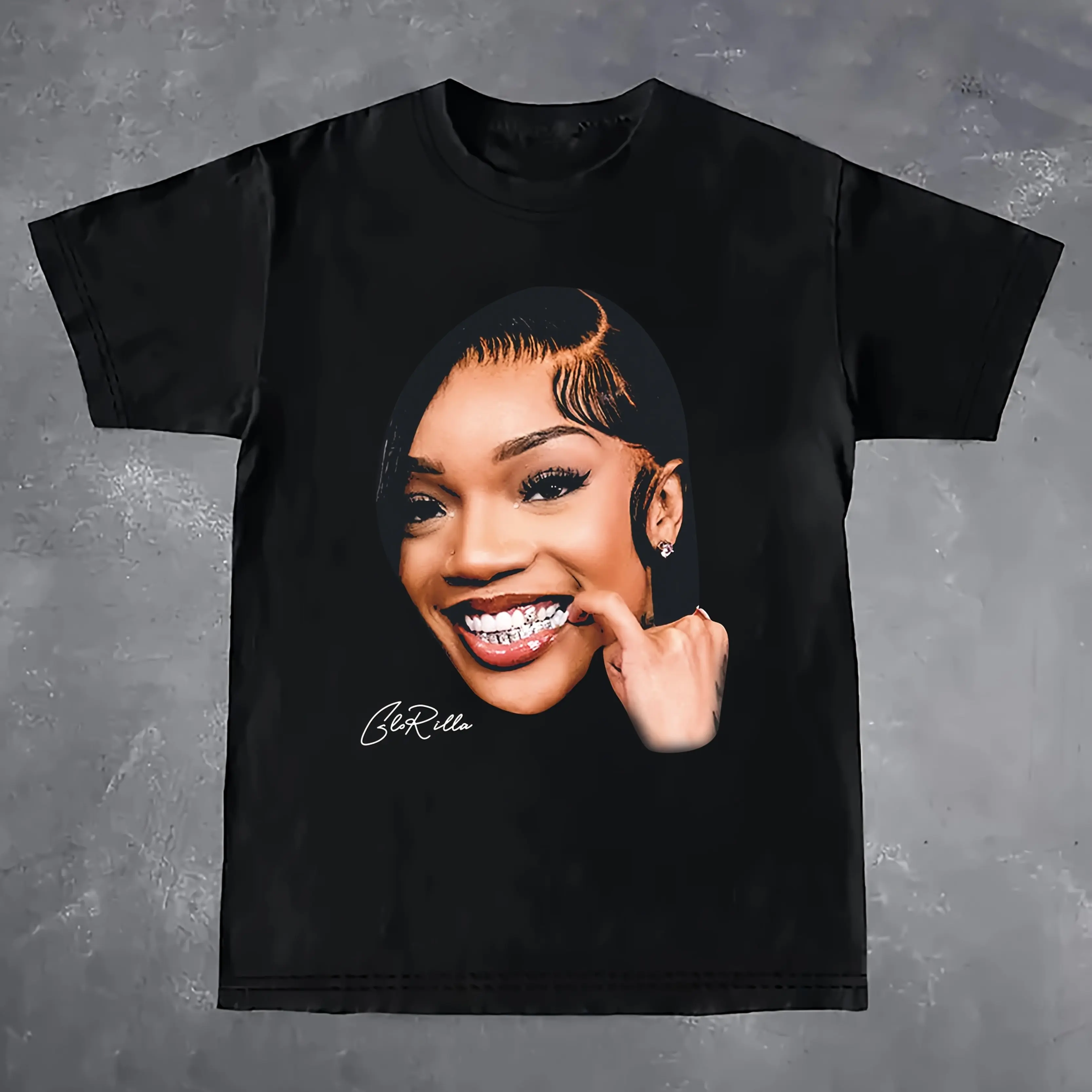 

GloRilla Концертная графическая футболка для женщин Art Hip Hop Singer с принтом с короткими рукавами и круглым вырезом, черная повседневная футболка среднего размера, стрейч