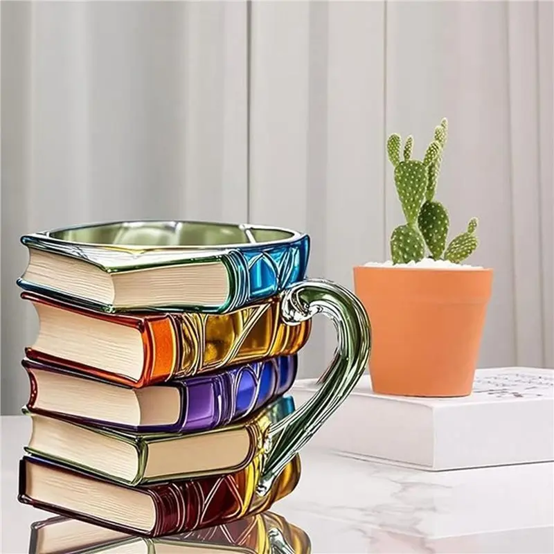 AT05-3X 3D Painted Book Coffee Mug, Funny Cups, Library Coffee Cups, Book Cup, Coffee Cup, Desk Or Bookshelf Decoration