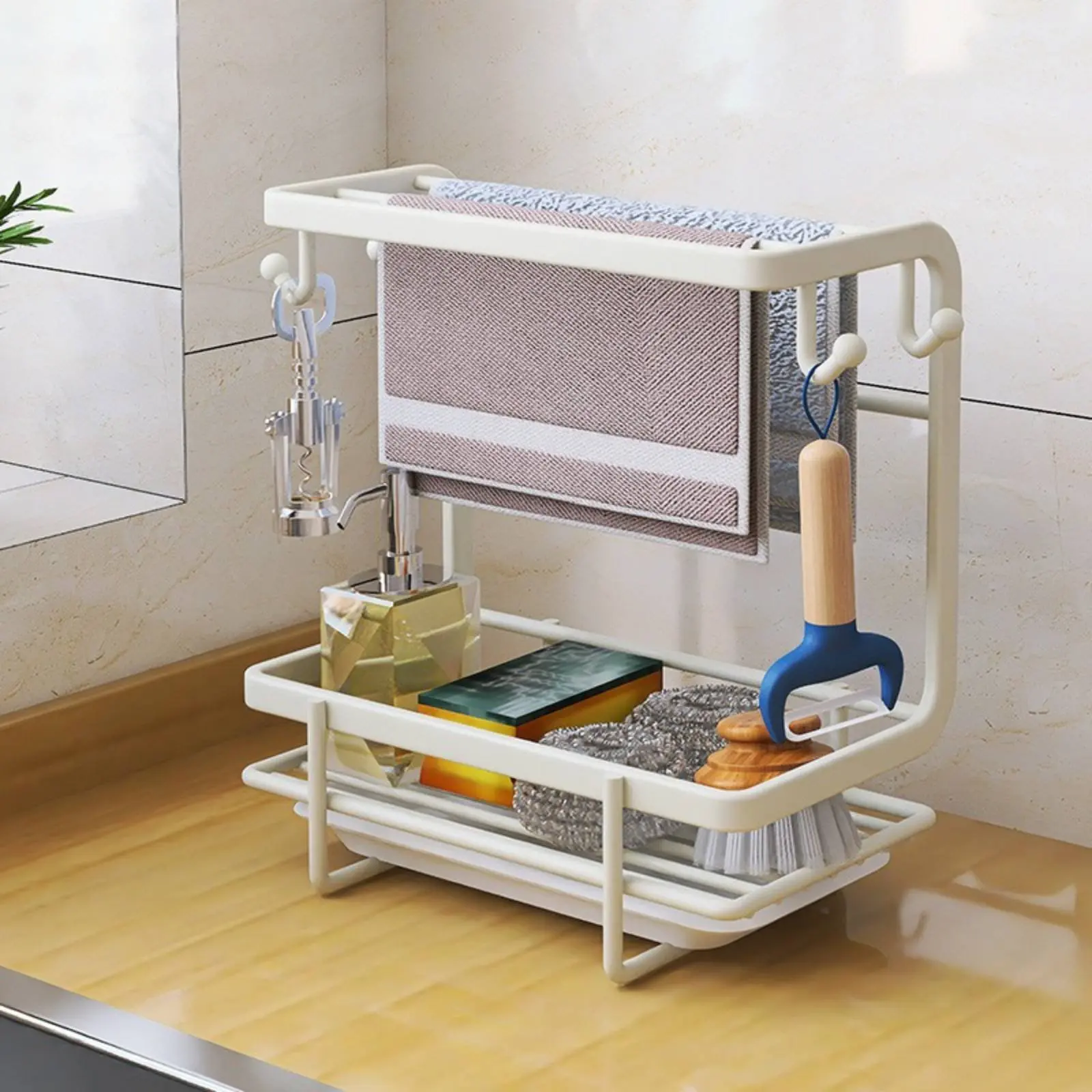 

Kitchen Sink Organizer Rack Automatic Drainage Kitchen Sink Holder Sponge Holder with Drainer Ventilated Design for Bathroom