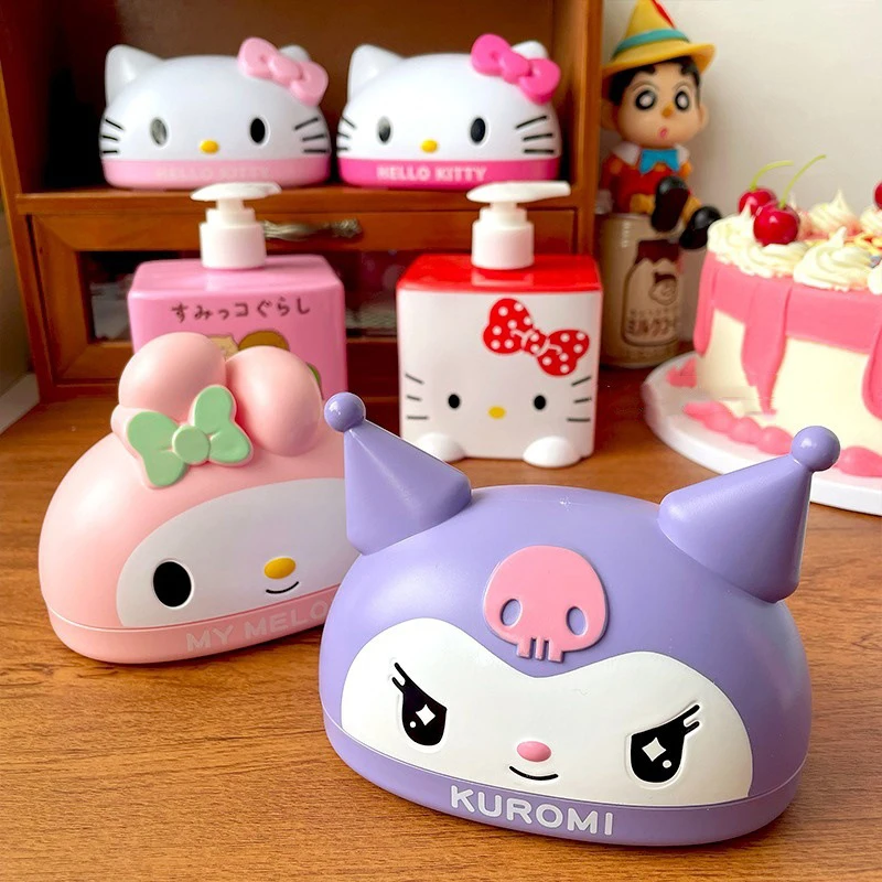 Kawaii Sanrio Hello Kitty Soap Box Kuromi My Melody Soap Dishes Non-slip Drain Travel Home Bathroom Soap Tray