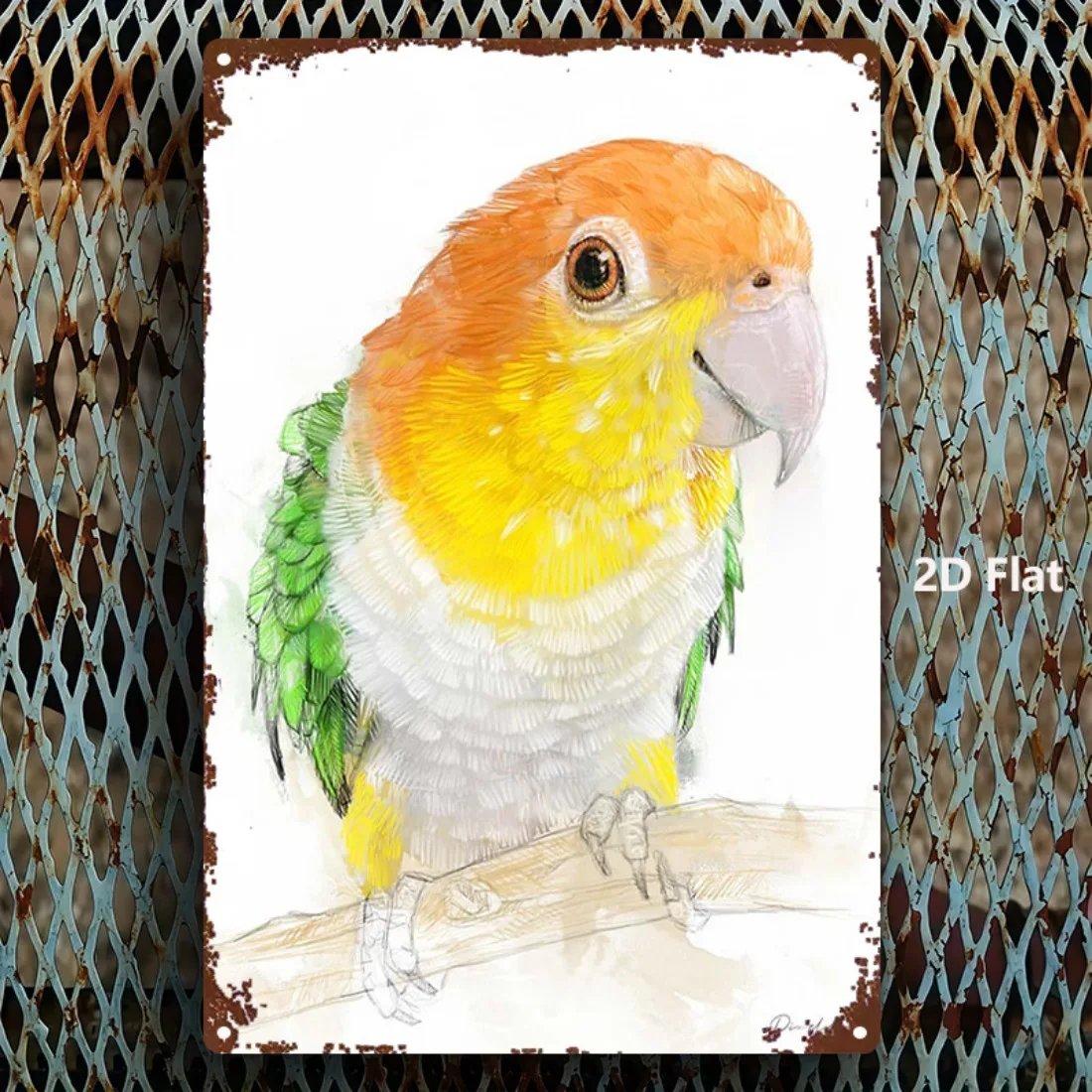 Caique Papagei Metallschild, 1 Stück 8x12 Zoll Flaches Rustikales Eisen-Wandkunstwerk, Langlebige Retro-Dekoration für Zuhause, Bar, Garage, Club, Restaurant, Café