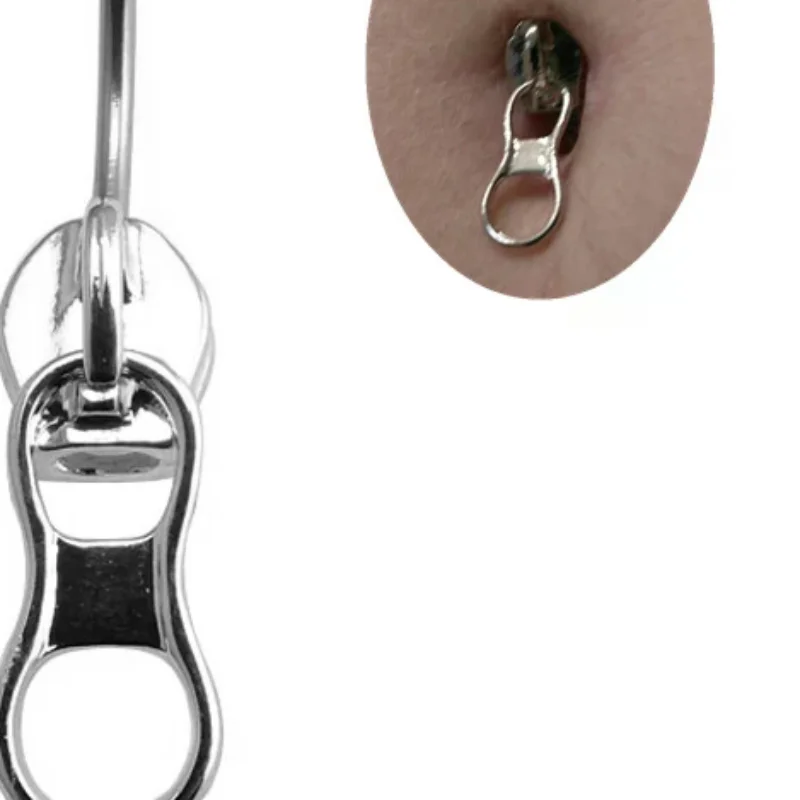 Punk Belly Button Rings Stainless Steel Navel Nail Creative Zipper Navel Ring For Women Girls Body Piercing Jewelry Gifts