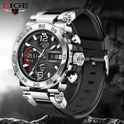 LIGE Outdoor Sport Quartz Man Watches Waterproof Dual Display Fashion Luminous Watch For Men Chronograph Military Man Wristwatch