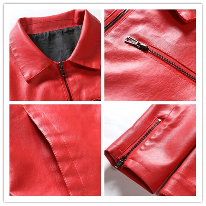 Mens Plus Size Leather Jackets Steampunk Vintage Red Black Zipper Pu Leather Outerwear Motorcycle Windbreaker for Bomber Coats