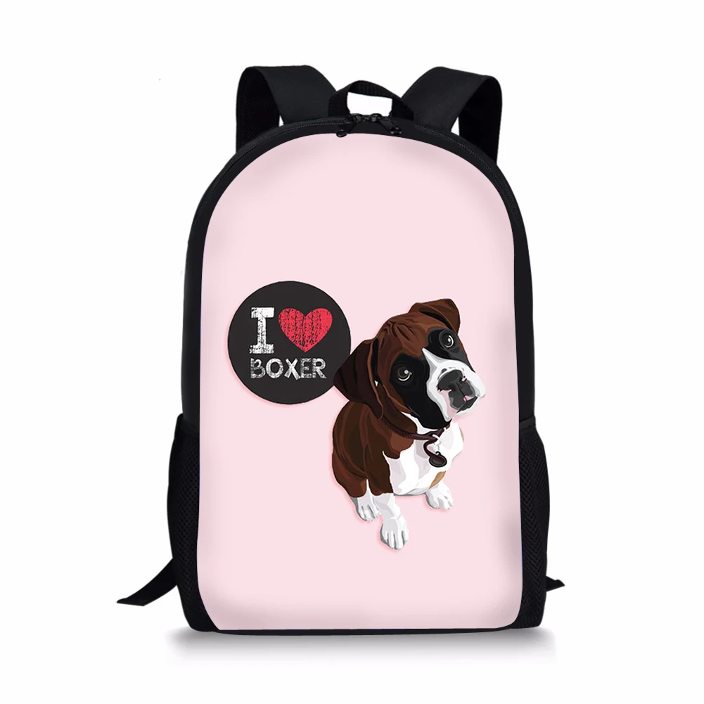 Cute Boxer Dog Print Bookbag, Designer Kids Backpack, Saco de Escola Infantil para Meninas e Meninos Adolescentes, Sacos de Livro Estudante, Mochila