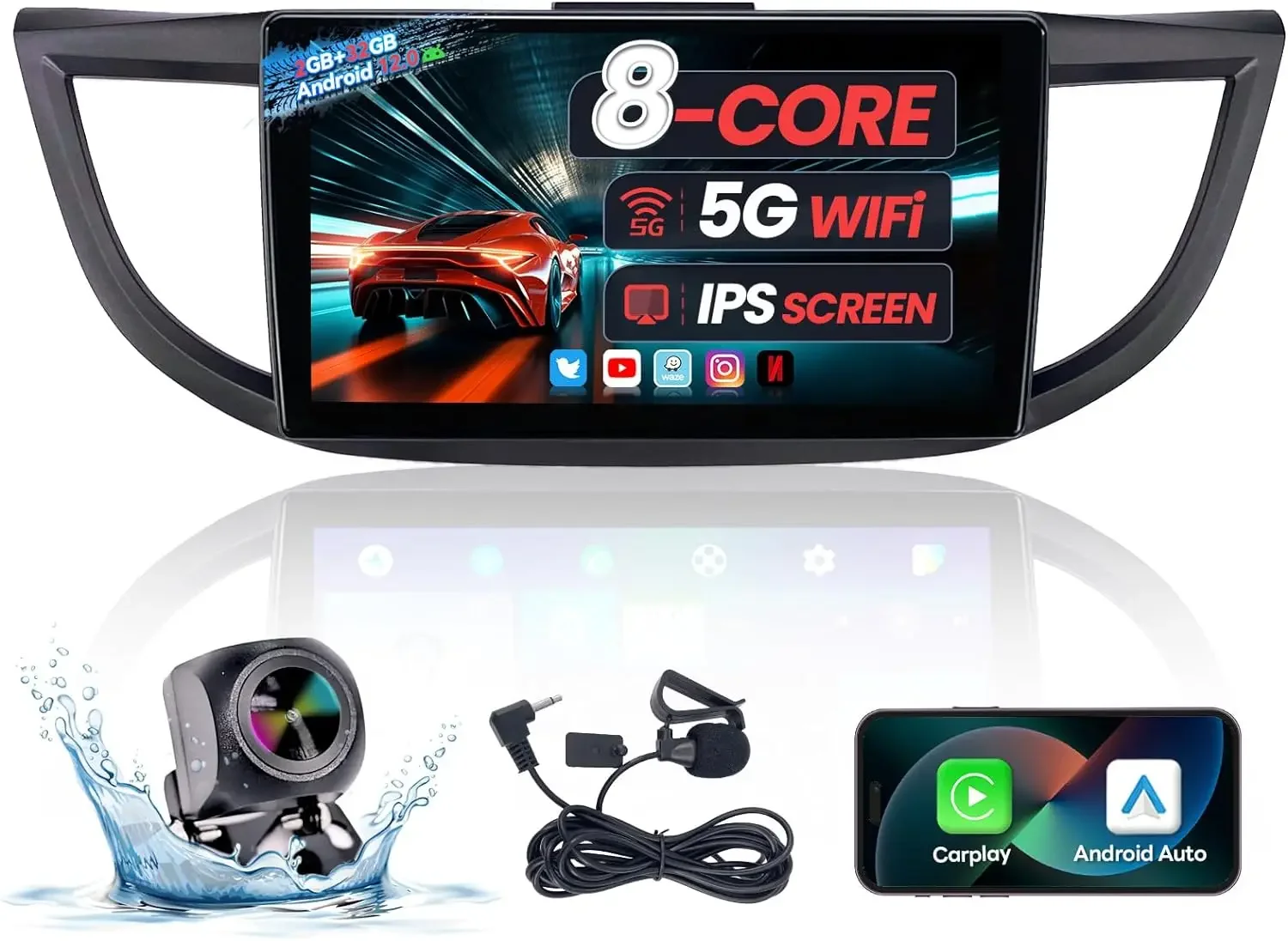 

For CRV 2012-2016 5G WiFi 10" Touch Screen Car Stereo with Wireless Carplay Android Auto GPS Navigation Mirror Link BackupCamera
