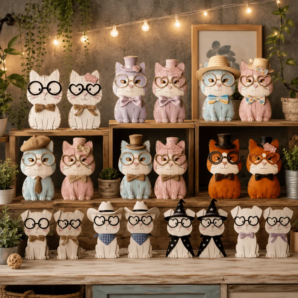 2pcs Cute Style Handcraft Cat Statue Decoration PVC Puppy Dog Statue Nordic Style Couple Tabletop Decor Gift