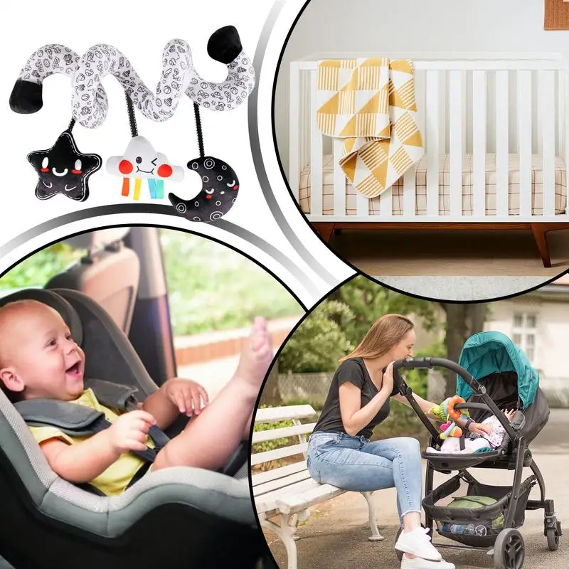 Seggiolino auto Giocattoli per neonati Giocattolo mobile per culla morbida ad alto contrasto con sonaglio stimola i sensi Forniture interattive per bambini