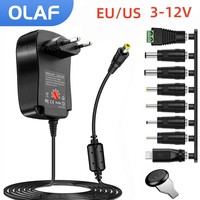 Olaf 30W 8 Replacement Heads AC To DC Plug Power Adapter 3V/4.5V/5V/6V/7.5V/9V/12V Adjustable Power Supply Converter For EU US