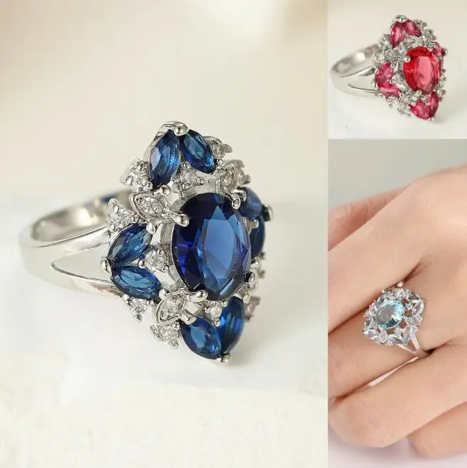 Luckyshine Fire Red Kunzite Sky London Blue Topaz Gemstone Silver Rings for Holiday Gifts