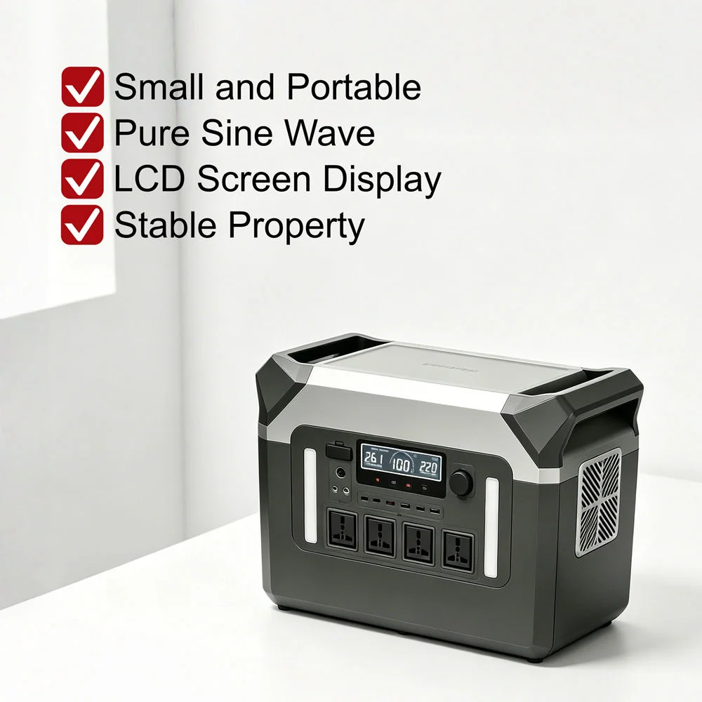 2000W Portable Power Station, Equipped With LiFePO4 Battery, 110V Wide Voltage, Digital Display, LED Lighting, Multiple Sockets