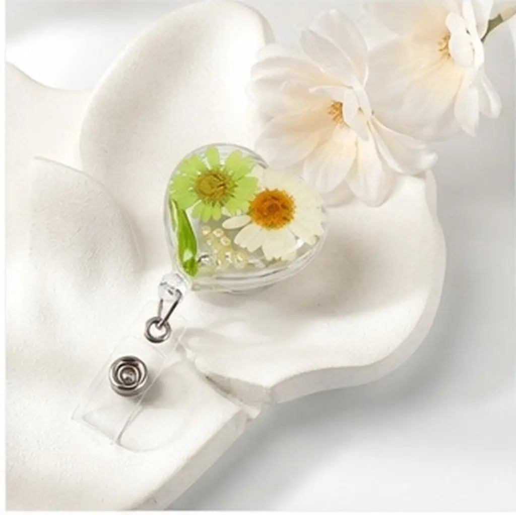 Retractable Floral Badge Reel ABS Resin Name Tag Holder Swivel Clip for Nurses Teachers Office Staff School Doctor