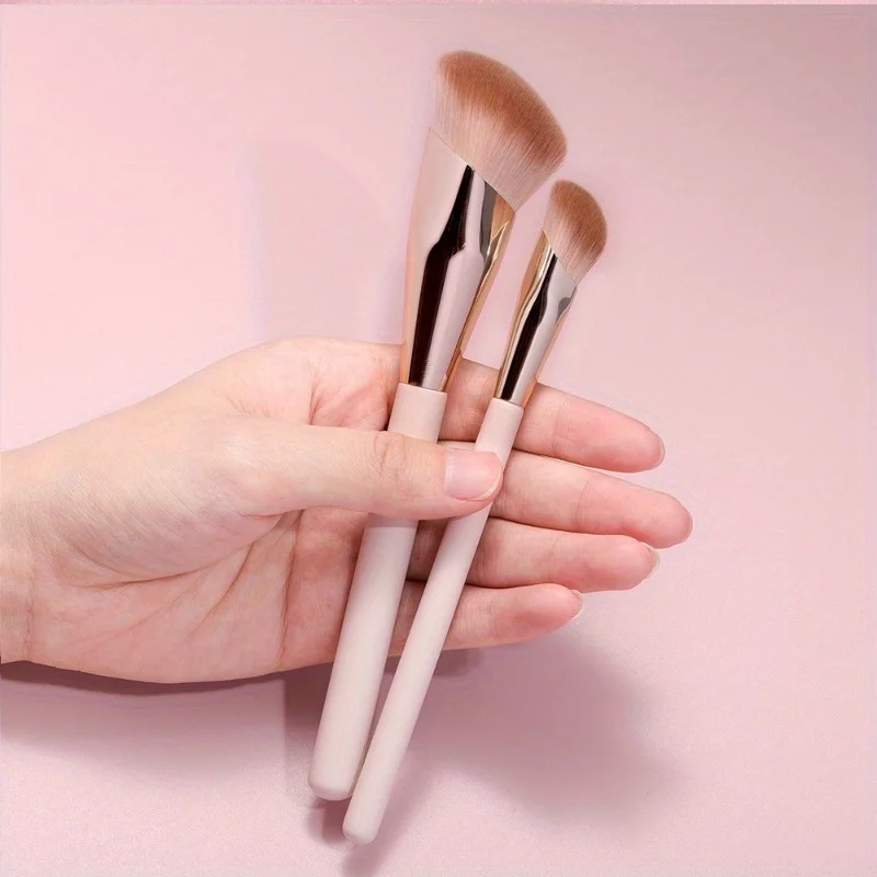 2pcs Slanted Foundation Brush Professional Concealer Blush Blending Face Contour Makeup Brush Ideal for Makeup Starters Artists