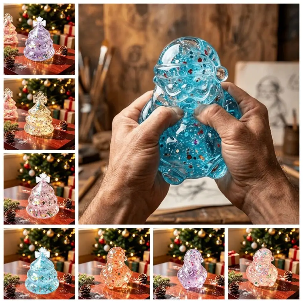 Slow-Rebound Christmas Squishy Toy Maltose Texture Glitter Clear Xmas Desktop Ornament Santa Claus Pinch Fun