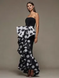 Missuoo 2024 New Bodycon Evening Dresses for Women Ladies Bow-embellished Polka Dot Printed Ruffled Strapless Maxi Party Dress