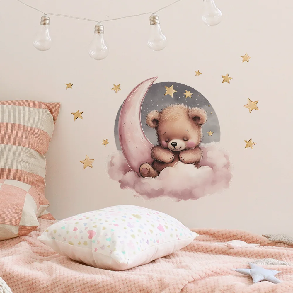 1PCS Cartoon Goodnight Bear Stars Moon Wall Paste Children\'s Room Living Room Bedroom Home Beautification Decorative Stickers