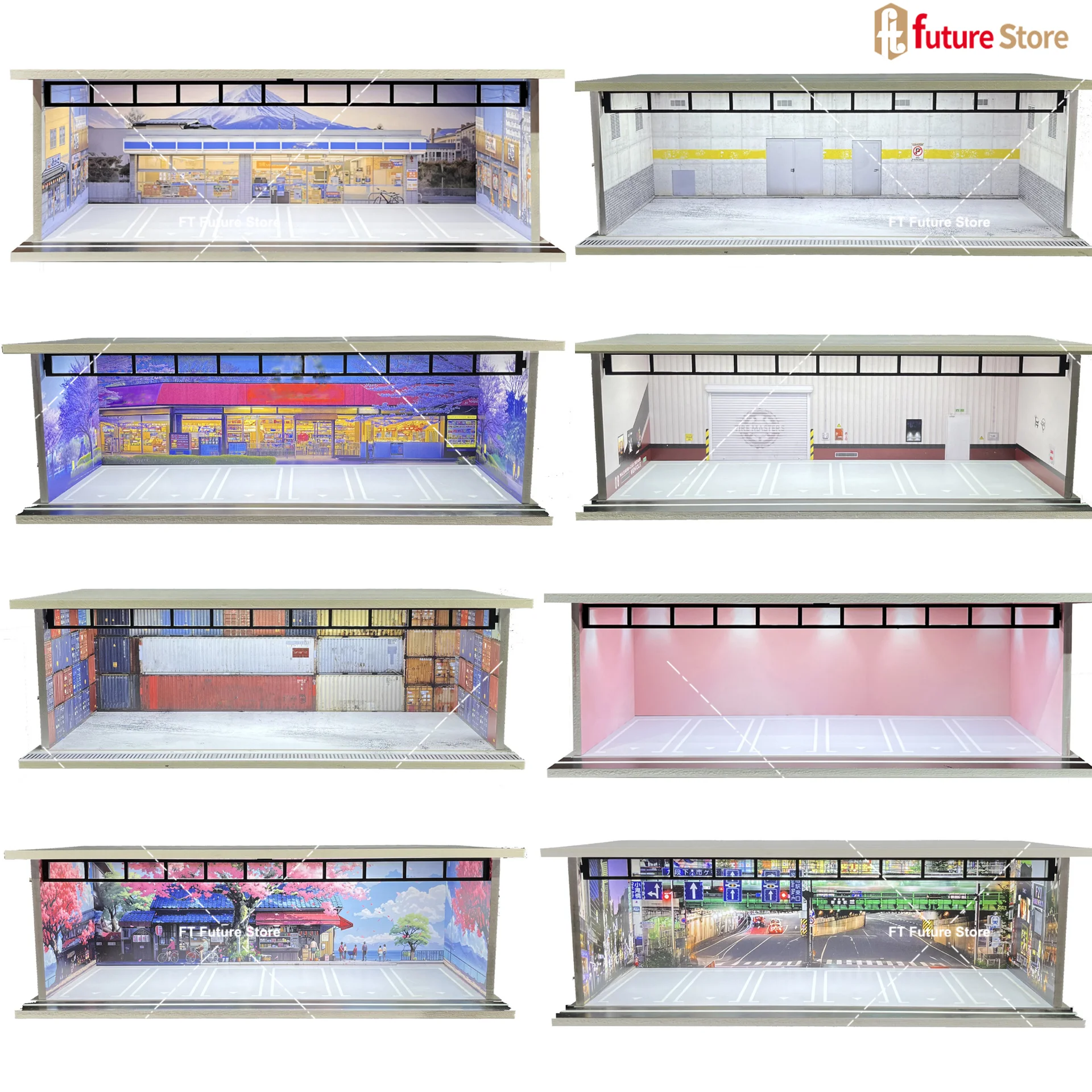 1/64 Maßstab Auto-Parkplatz Garagenszene Modell mit Beleuchtung Zusammengebautes Diorama Parkplatz für Miniatur-Ausstellung