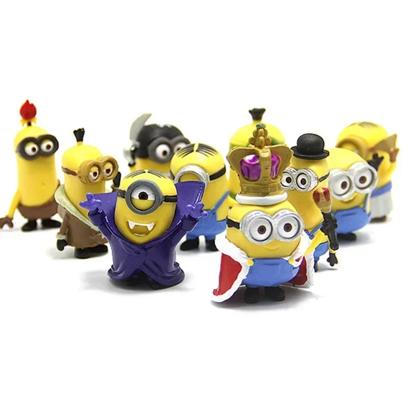 Figuras de acción de los Miniones de kawai, juguetes clásicos de ojo 3D, regalos de Navidad para niños, 10 unidades por Set