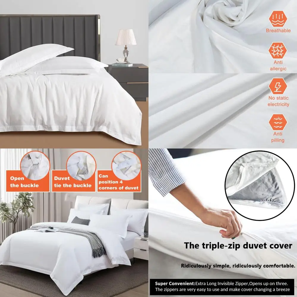 

Cotton Duvet Cover Set with 3-Sided Zipper and Two Pillowcases