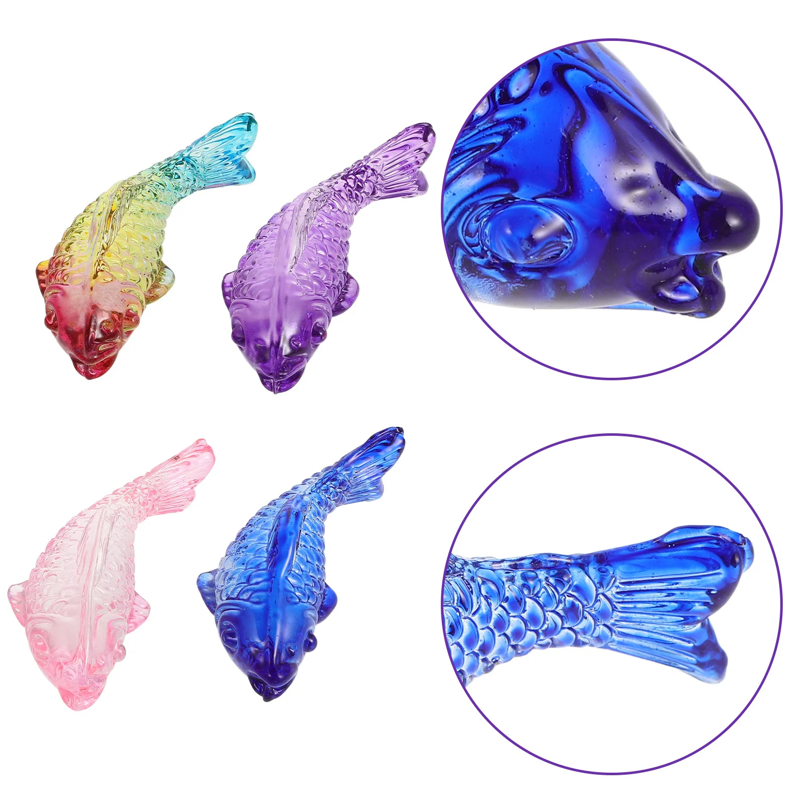 

4 Pcs Fish Ornaments Decorations Aquatic Home Statue Sculpture Glass Miniature Figurines
