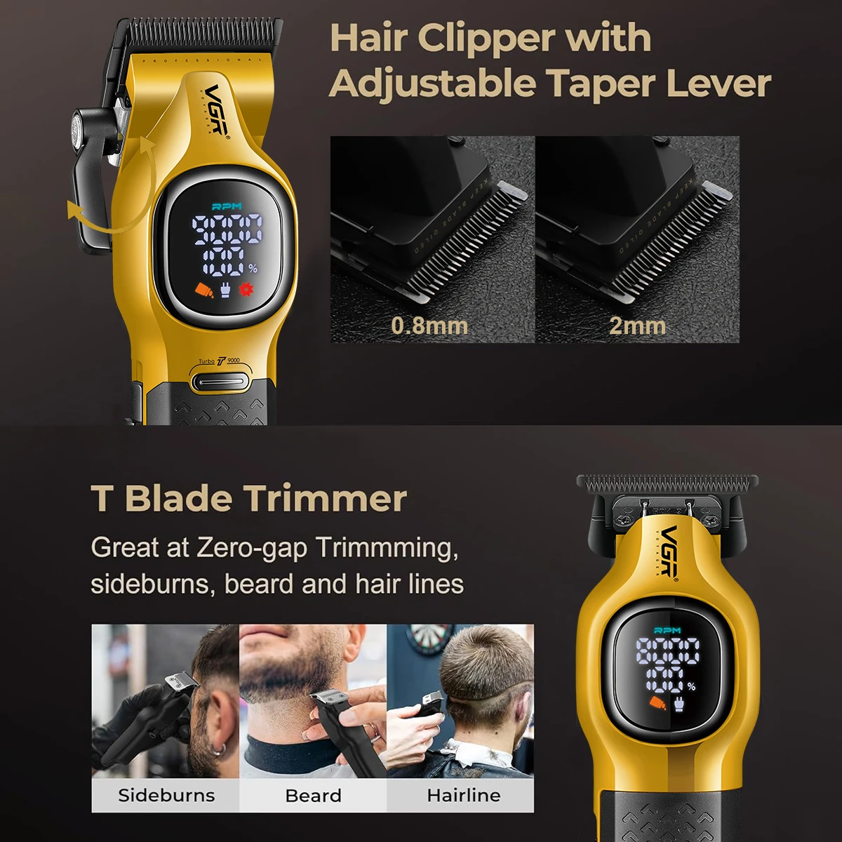 Vgr 886 conjunto de máquina de cortar cabelo masculina 9000 rpm máquina de corte de cabelo recarregável conjunto completo base aparadores de cabelo homem 37