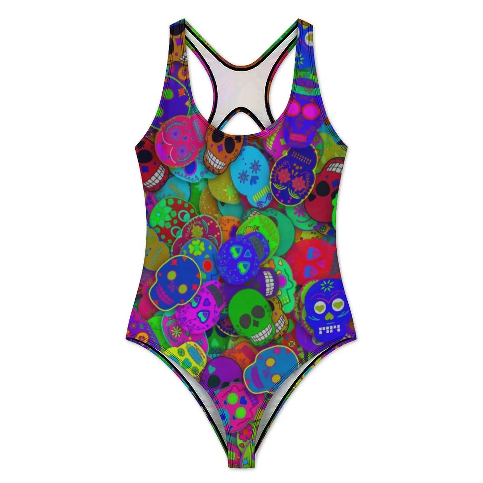 Rainbow Sugar Skull Swimsuit Colorful Mayhem One-Piece Swimwear Push Up Fantasy Bathing Suits Sexy Holiday Surf Design Bodysuit