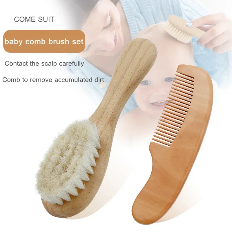 Wooden Brush Newborn Baby Natural Wool Comb Newborn Hair Brush Infant Head Massager Portable Baby Comb Hair Bath Brush Comb