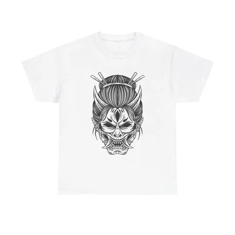 Oni Geisha Mask T Shirt japanese demon dark art horror gothic occult hellish