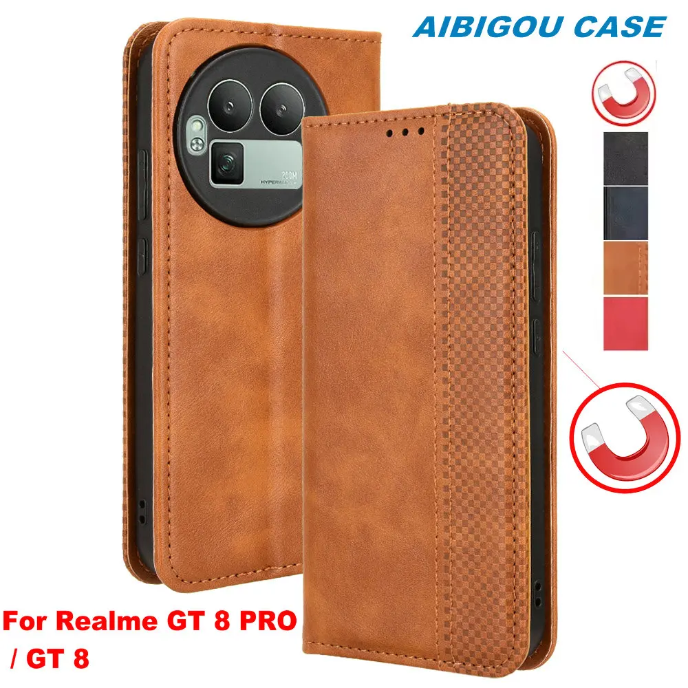Realme GT8 Pro/GT 8 Retro Leder Fall Luxus Brieftasche Buch Halter Flip Magent Volle Abdeckung Für Realme GT 8 Pro/GT8 Telefon Taschen