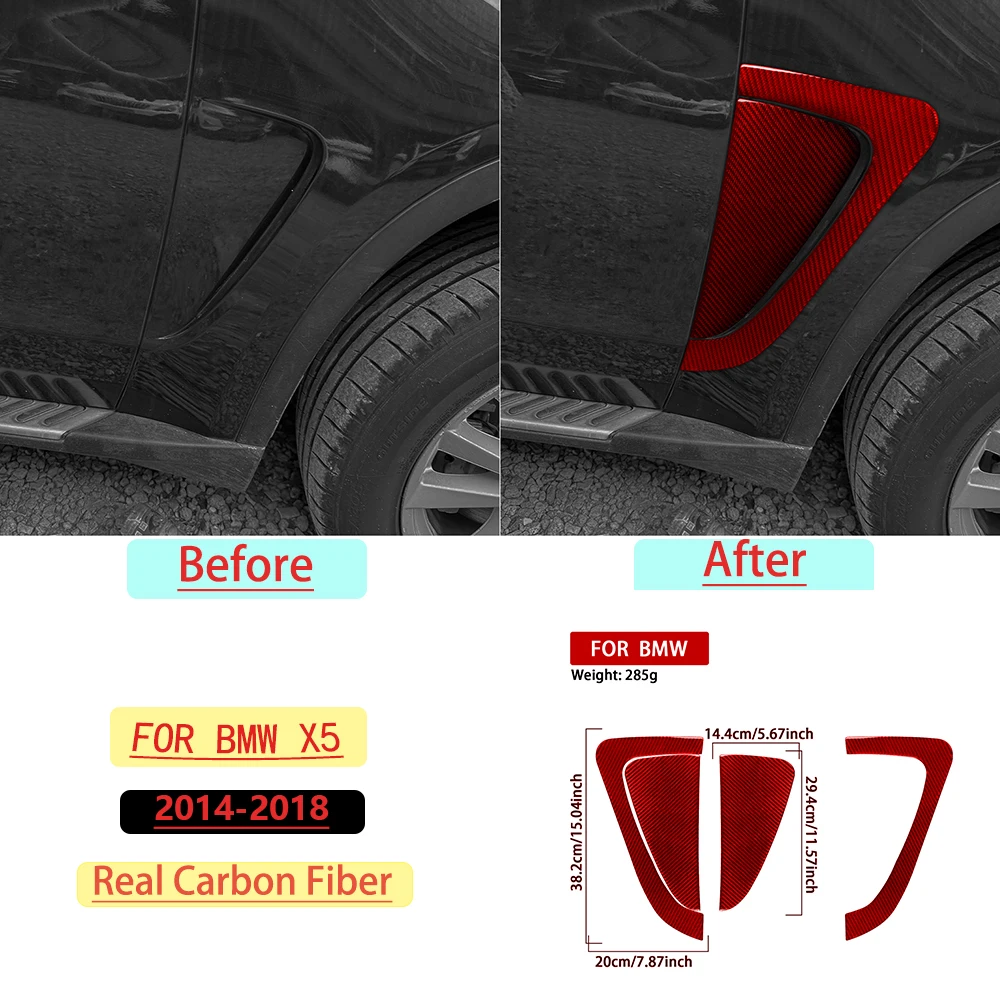 For BMW X5 2014–2018 Car Side Fender Panel Cover Trim Red Real Soft Carbon Fiber Interior Car Accessories Decoration Stickers
