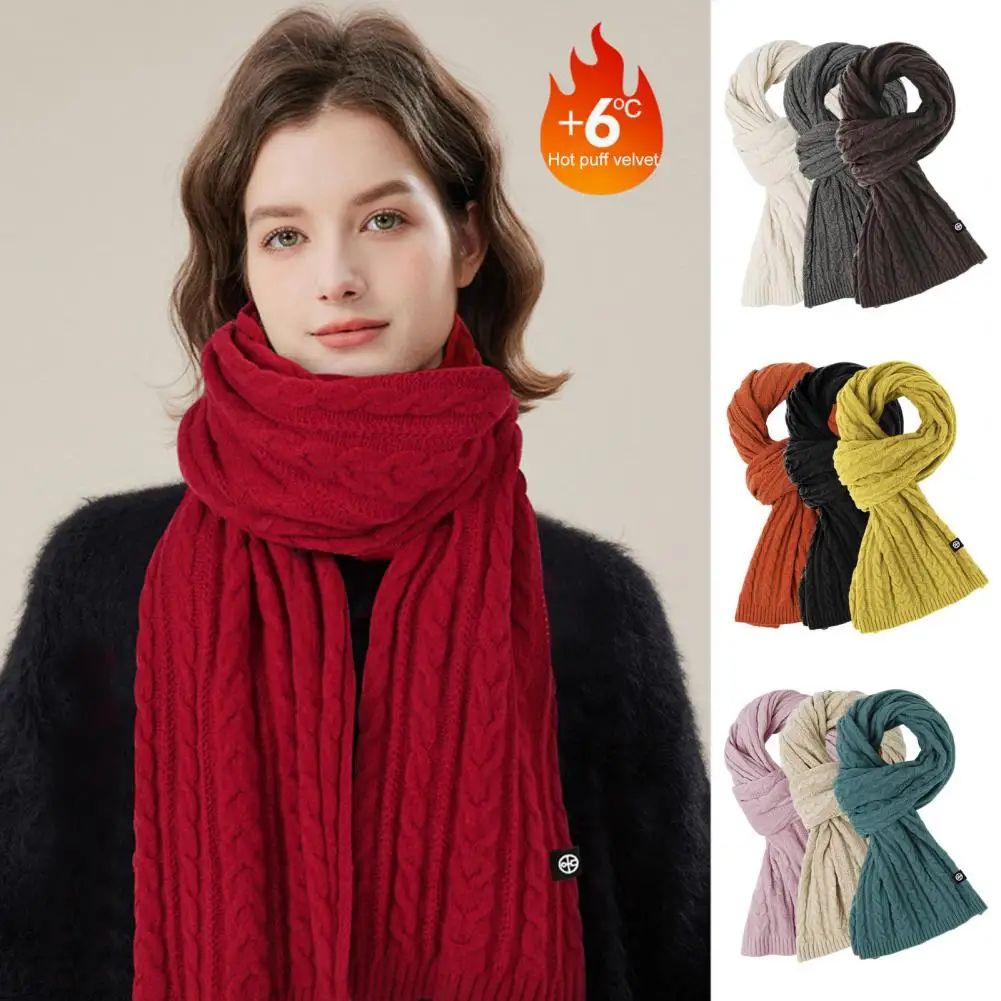 

Winter Women Scarf Warm Knitted Thick Soft Elastic Twisted Texture Long Scarf Elastic Windproof Neck Couple Shawl